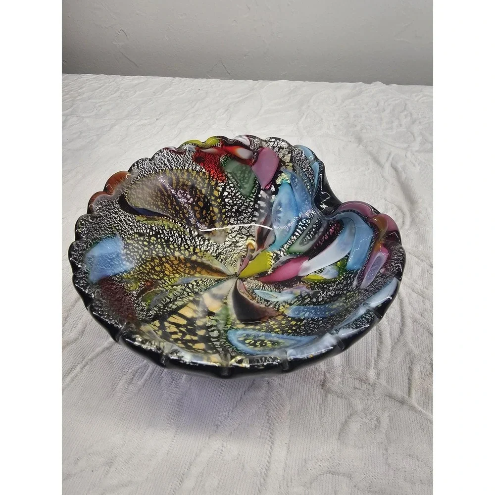 Rare Vintage 1950s Murano Art Glass Bowl tutti Frutti‎ Silver